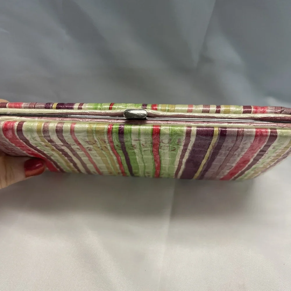 Vinyl Multicolored Clutch Wallet Pebbled Croc Pattern Snap Closure Retro New